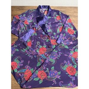 Victoria's Secret Vintage Gold Label Women's Medium Pajama Set Floral Satin Rose